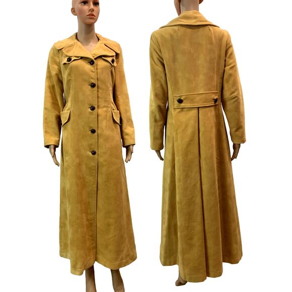 VTG 70s Mustard MOD Maxi Coat BOHO HIPPIE - Picture 7 of 16